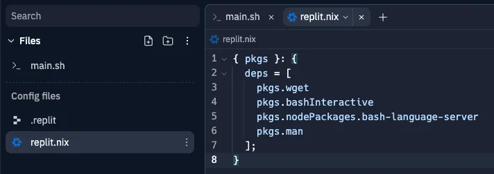 "replit.nix"文件