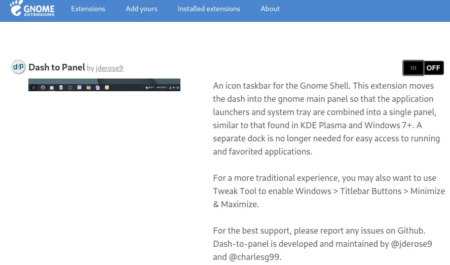Dash to Panel介绍界面